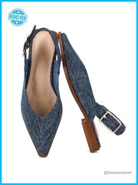 Women's Denim Pointed Toe Flat Mules Slip-On Office Closed Toe Shoes